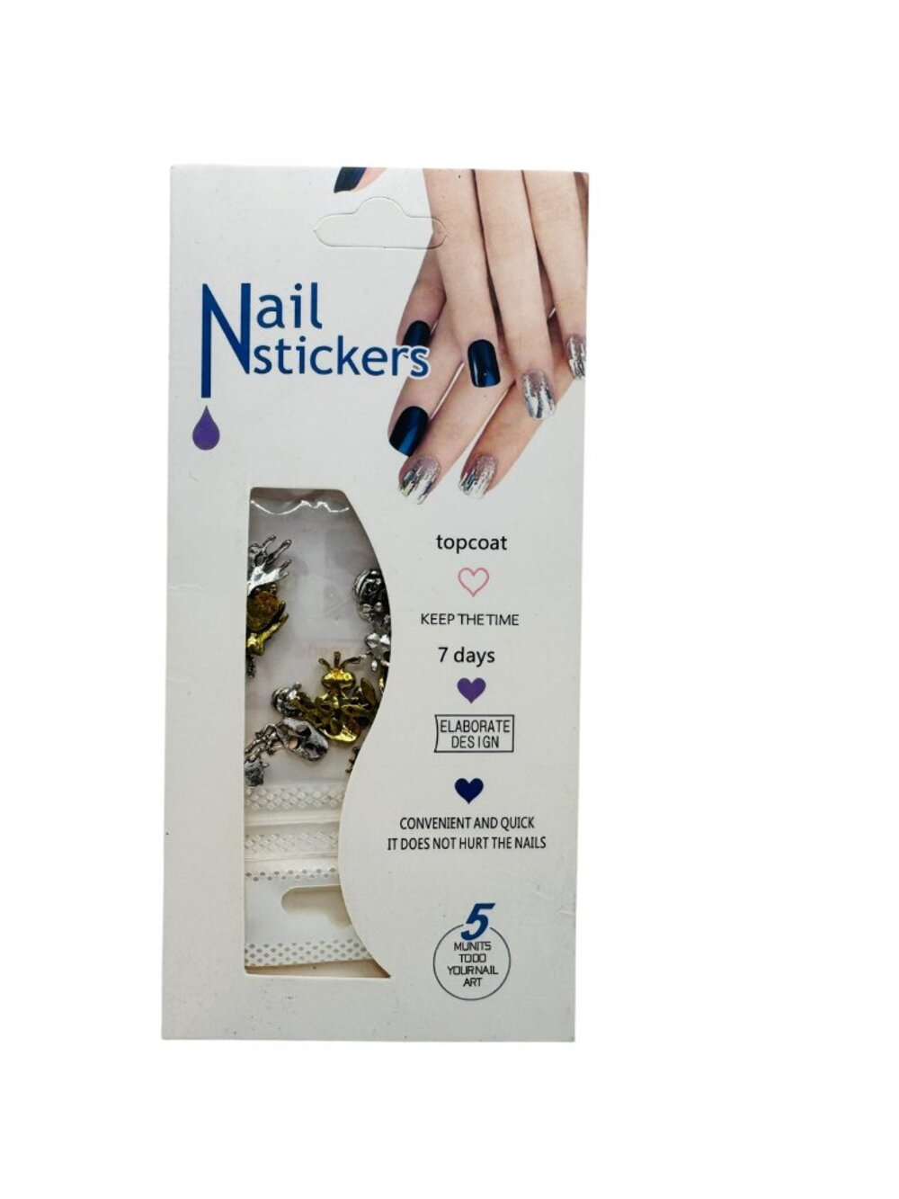 Nail Stickers Adhesive 3D Metallic Gold & Silver Charms